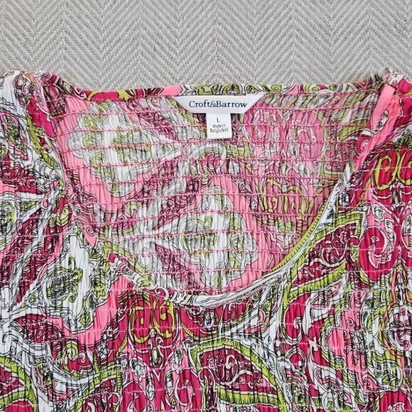 Croft & Barrow Midi Dress Large Pink Paisley Smocked Sleeveless Fit & Flare - Picture 7 of 12